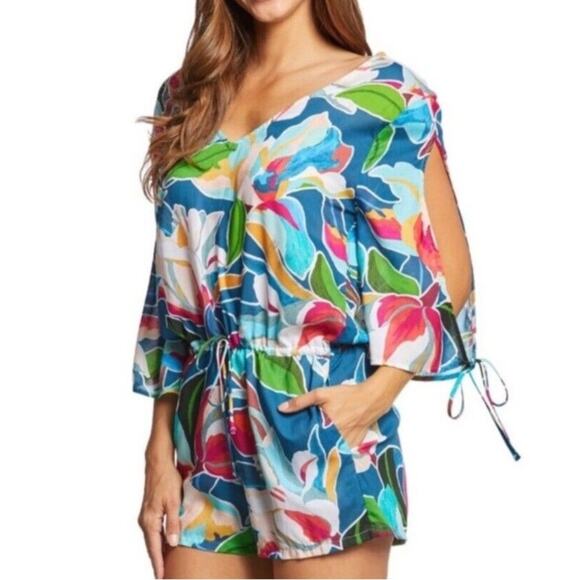 La Blanca Go With The Floral Lightweight Romper Coverup Women's Small - Picture 1 of 13